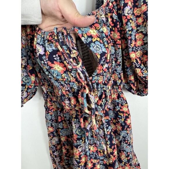 Free People Show Me Love Linen Blend Romper Size XL Off The Shoulder Floral - Picture 4 of 11